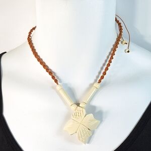 Macrame Carved Flower Adjustable Necklace